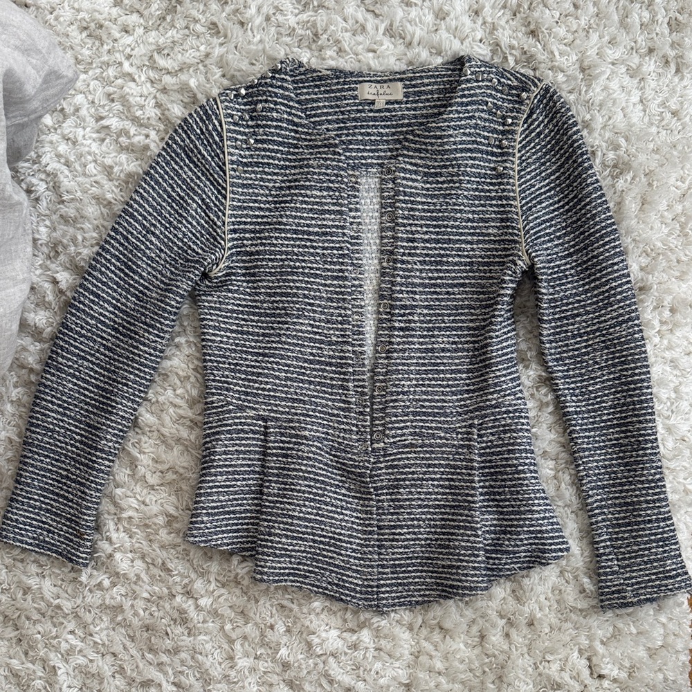 Zara Navy and White Striped Peplum Jacket